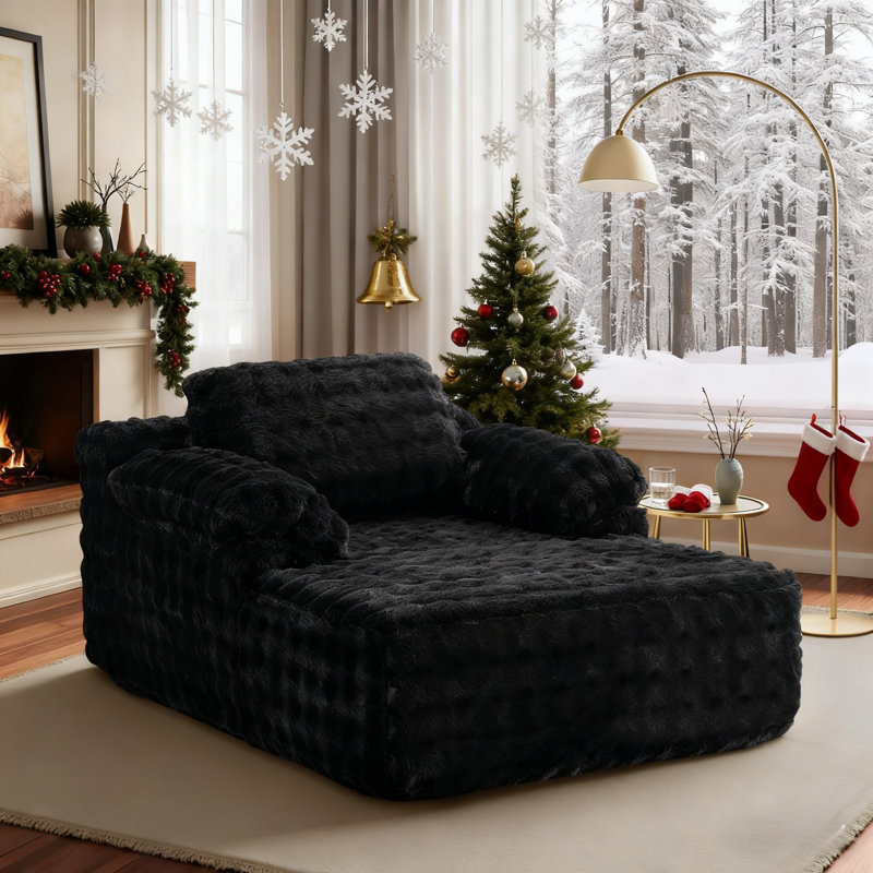 Boneless Velvet Oversized Chaise Lounge Sleeper Sofa, Black