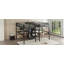 Lit mezzanine simple au-dessus d'un lit simple en métal avec bureau double, armoire et tablettes avec prise électrique pour économiser de l'espace et réduire le bruit-64790367