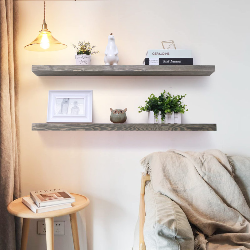 Zahriah 2 Piece Pine Floating Shelf, 1.3" H x 5.7" W x 36" D
