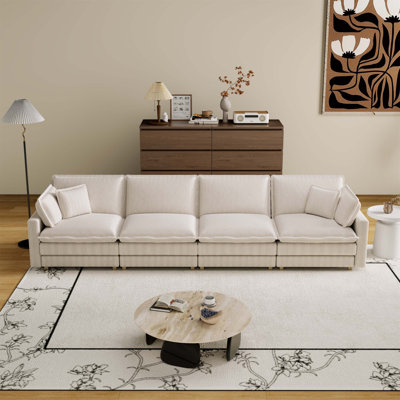 Luxurious L-Shape Sectional Sofa Made of Chenille Fabric, Featuring Movable Pedals, Detachable Armrests and Oversized Three-Seat Design for Ultimate Comfort