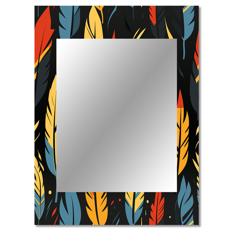 Baheejah Feather Tribal Fusion - Abstract Decorative Wall Mirror, Abstract Mirror, Printed Metal Art, 40" x 30"