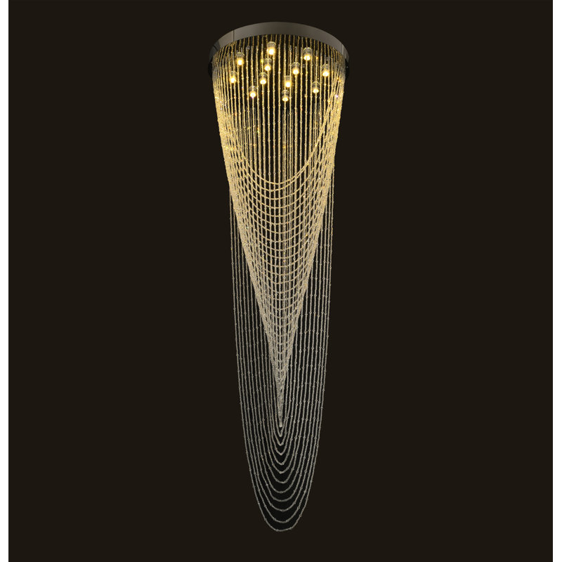 Lustre 12 lumières en chrome avec détails en cristal transparent