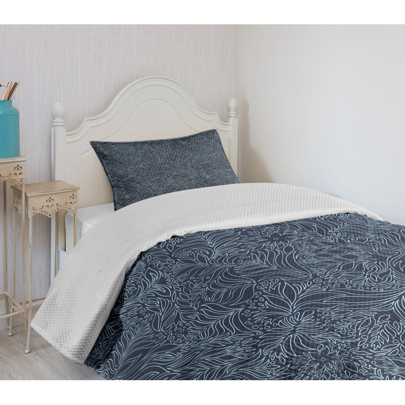 Twin Blue Quilted Bedspread Set with Pillow Sham