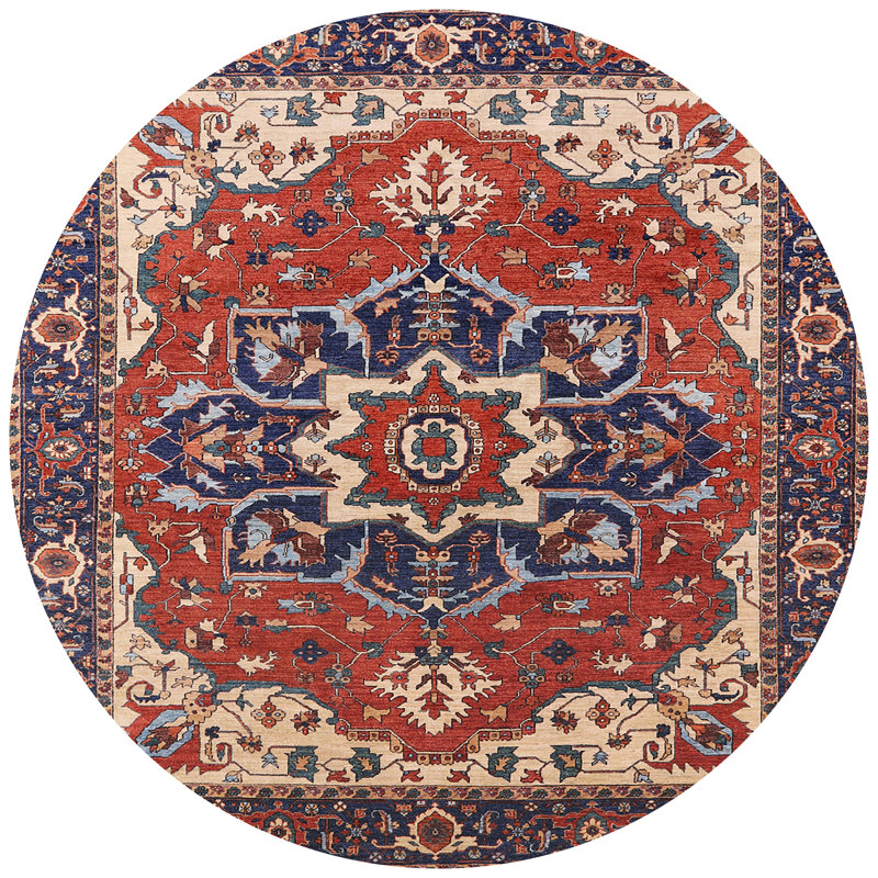 Tapis oriental rouge / ivoire / bleu, Rond 4 pi