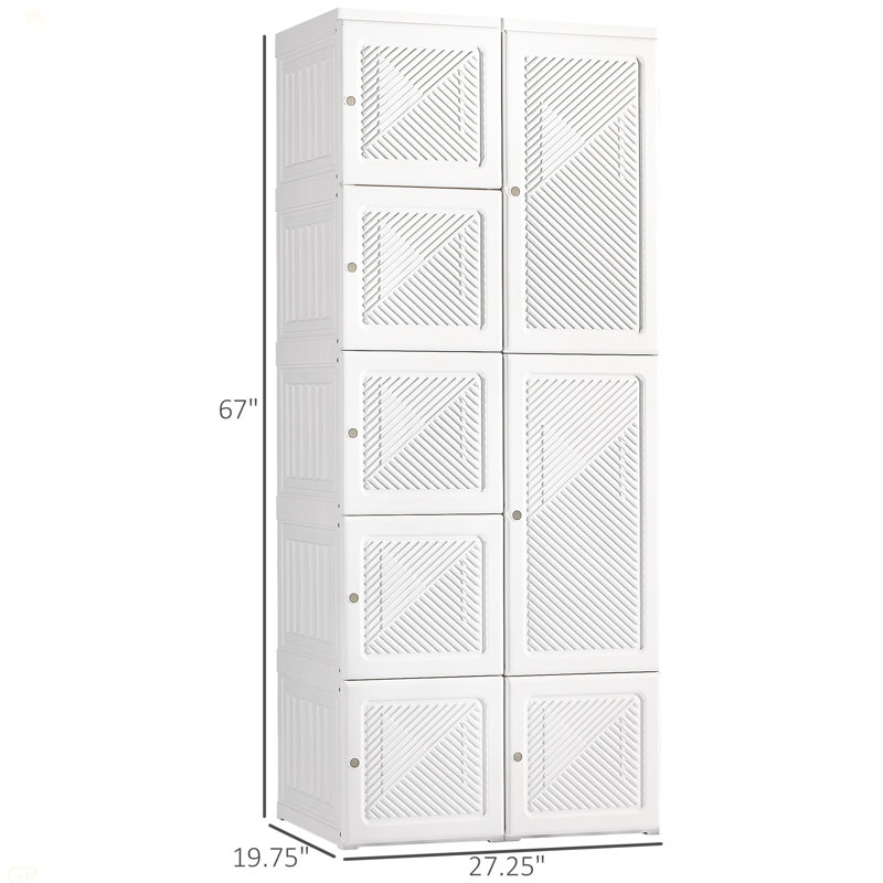 Armoire-penderie portable, armoire de chambre pliante, organisateur de rangement pour vêtements avec 8 compartiments cubes, tringle, portes magnétiques, blanc