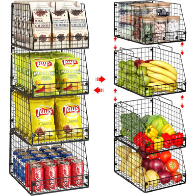 4 Pack Stackable Wire Storage Organizers, Extra Large Pantry Organizer, Muti-purpose For Vegetables, Fruit, Toys & Produce