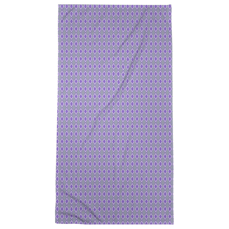 Serviette de bain à losanges géométriques, Mauve/vert