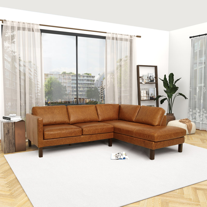 Canapé modulaire en L en cuir véritable Thibodeau, Orienté à droite