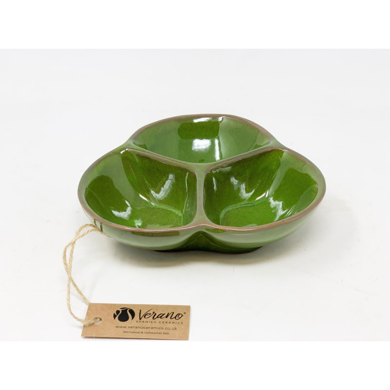 Verano Spanish Ceramics Ceramic Divided Serving Dish, Green