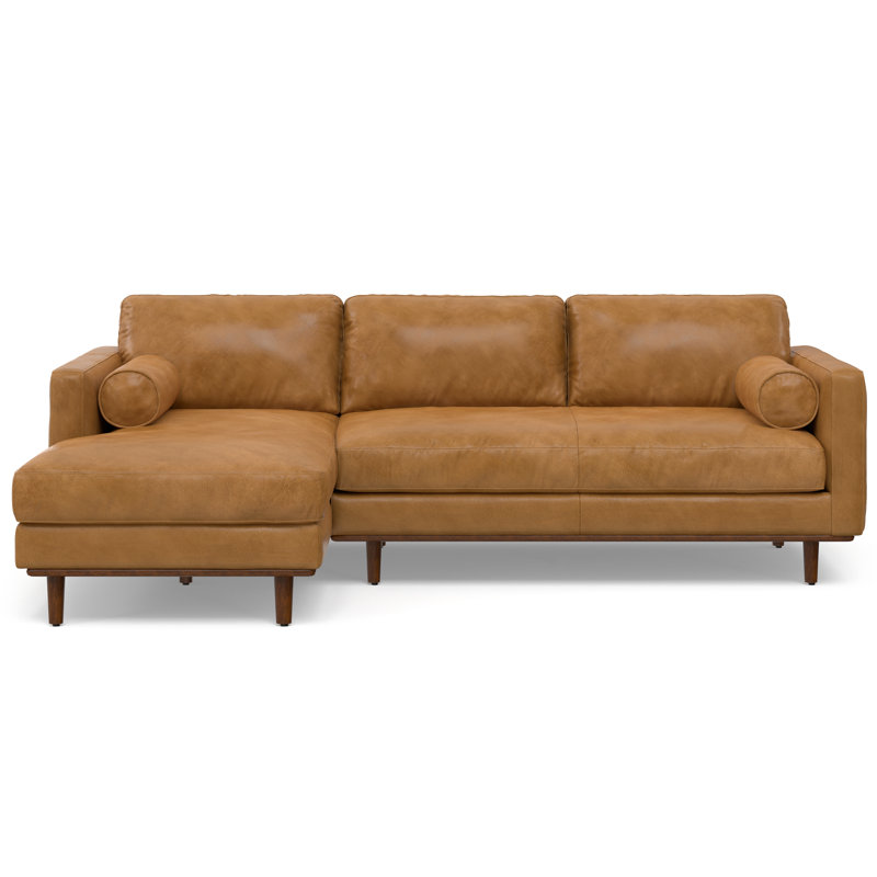 Morrison Mid Century Left Sectional 102 inch Wide Sofa Sectional in Sienna Brown Top Grain Genuine Leather, Left Hand Facing