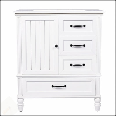 Meuble-lavabo de 30 pouces avec lavabo, armoire, tiroirs, pieds en bois massif, panneau de fibres à densité moyenne et patins réglables