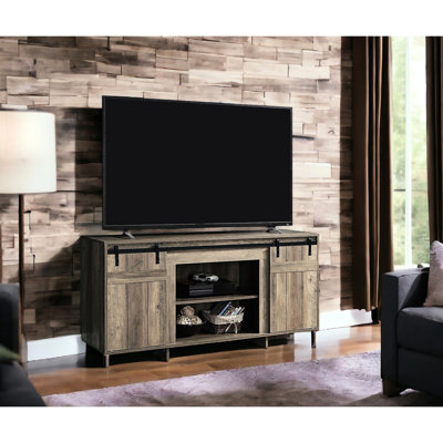 Grey Washed Farmhouse TV Stand With Sliding Barn Doors | Gift Idea