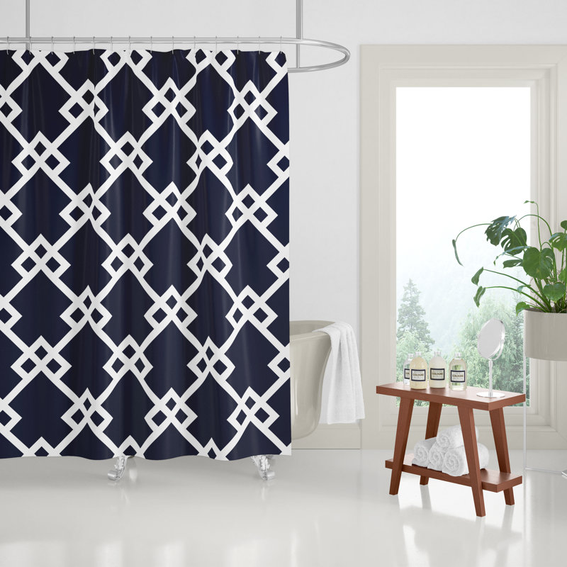 Seabrook Diamond Geometric Shower Curtain, Night Navy