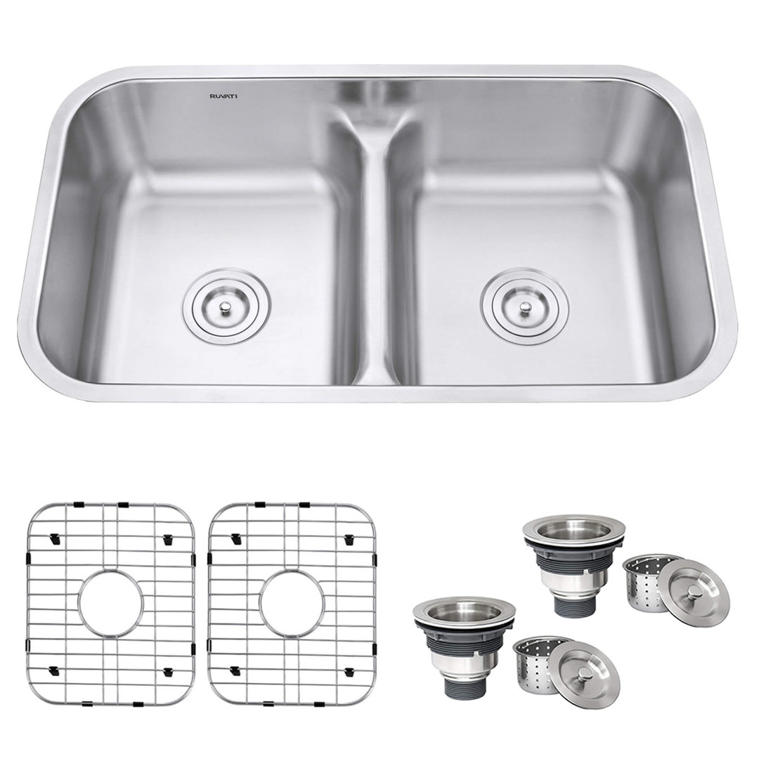 Ruvati 32-inch Low-Divide 50/50 Double Bowl Undermount 16 Gauge Stainless Steel Kitchen Sink Ruvati