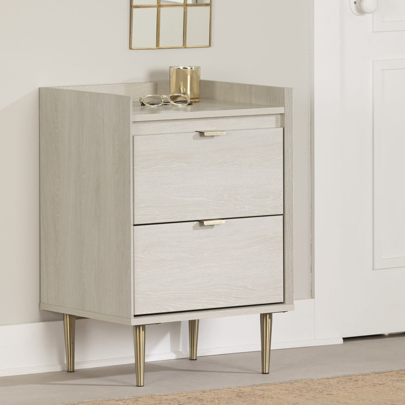 Hype 2 Drawer End Table with Storage, Black Oak/Faux Carrara Marble