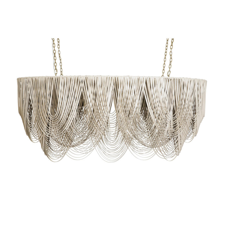 Medium Oval Leather Fringe Chandelier, 24'' H X 55'' W X 23'' D