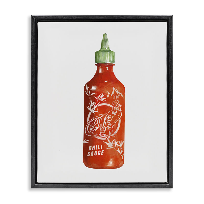 Conception flottante emblématique d'une bouteille de sauce chaude encadrée par Rylen McNett, Cadre flottant noir de jais