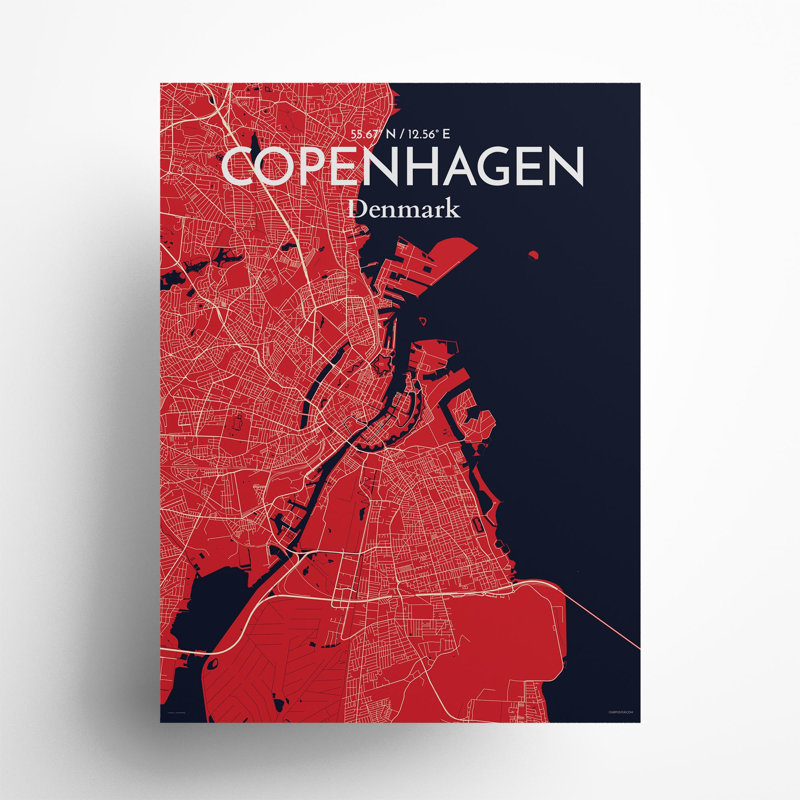 Copenhagen City Map In Nautical - No Frame Print, 24cm H x 18cm W x 0.05cm D