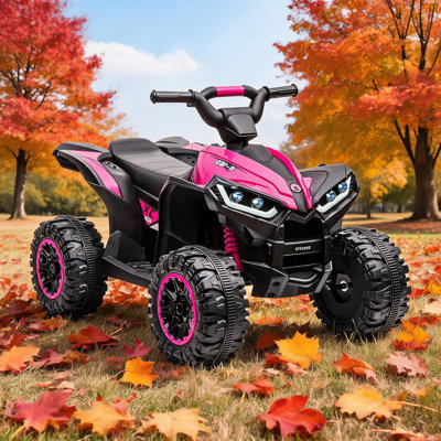 12V Kids Ride On ATV, 4 Wheeler Electric Vehicle for Kids 3-8, Toddler Battery Powered Toy Car With Remote Control, LED Lights, Soft Start, Treaded Tires, Music