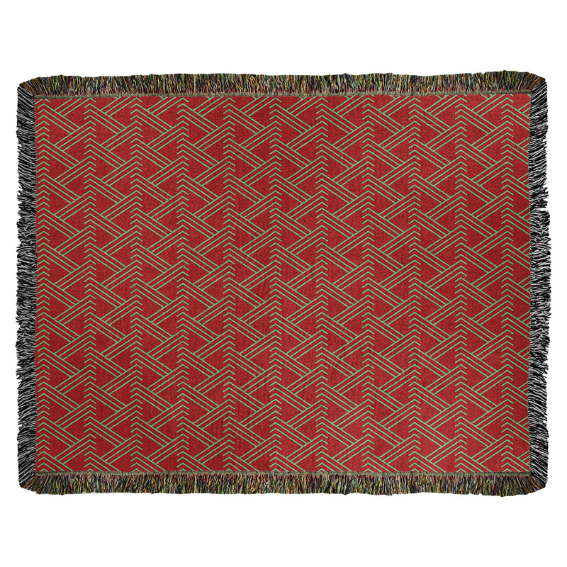 Hand Woven Throw Blanket, 60" W x 80" L, Red, Geomoetric