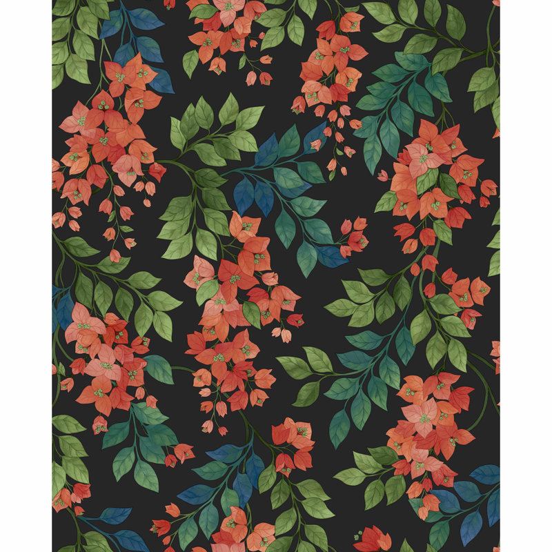 Seville Floral Wallpaper Roll, Green/Black/Red