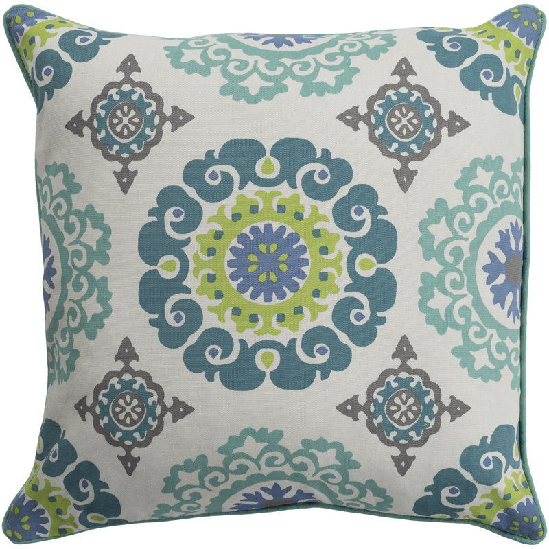 Technicolor Floral Cotton Throw Pillow, 18" H x 18" W, Mint, Polyfill