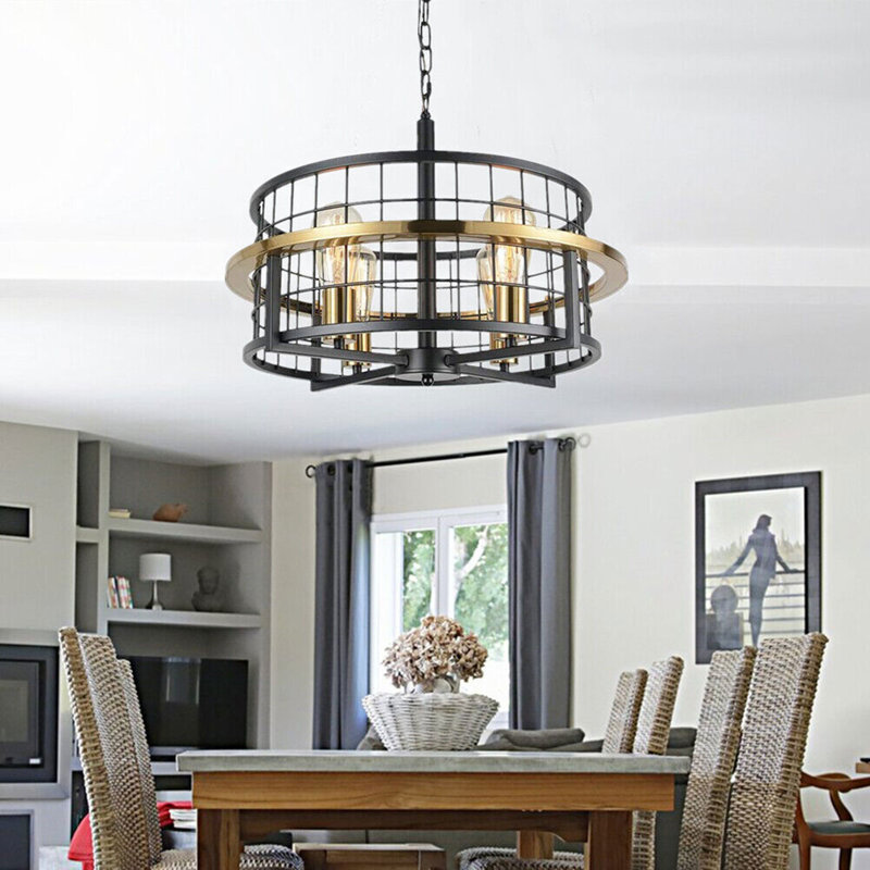 4 - Light Dimmable Lantern Drum Chandelier