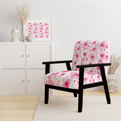 French Country Upholstered Chair - Soft Fuchsia Pink Arm Chair
