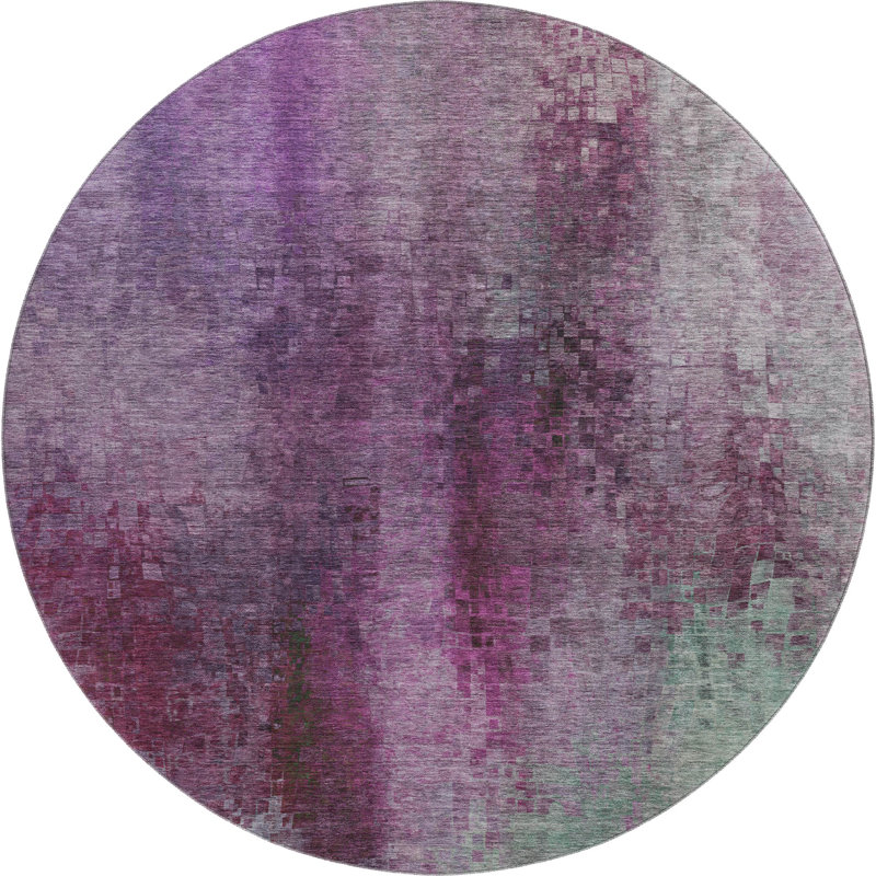 Premium Machine Washable Mayfield AMF2241 Abstract Rug, 8' Round, Purple