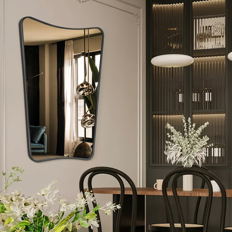 Metal Arch Flat Wall Mirror, Black, 36" x 24"