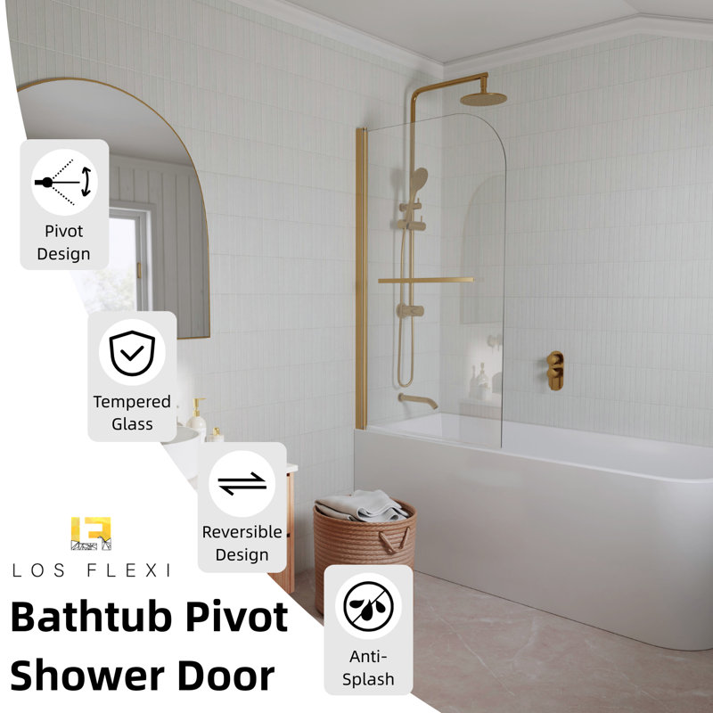 31" W x 55" H Frameless Pivot Half Shower Door in Various Colors, 1/4" Tempered Glass Panel, 31"Wx55"H, Brushed Gold