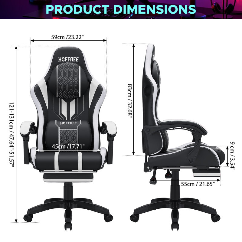 Fauteuil de jeu ergonomique avec haut-parleurs de massage Hoffree, Blanc/Noir