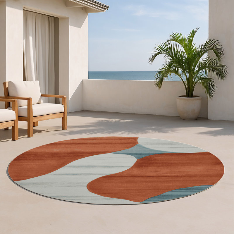 Tapis intérieur et extérieur brun Watercolor, Rond 5 pi