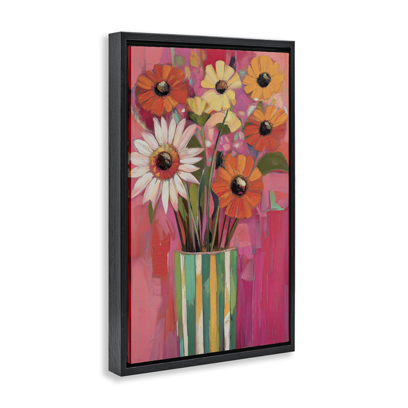 Cadre flottant dans un vase à fleurs mélangées, design par Gina Kelly, H 31 po x l 21 po, Cadre flottant noir de jais