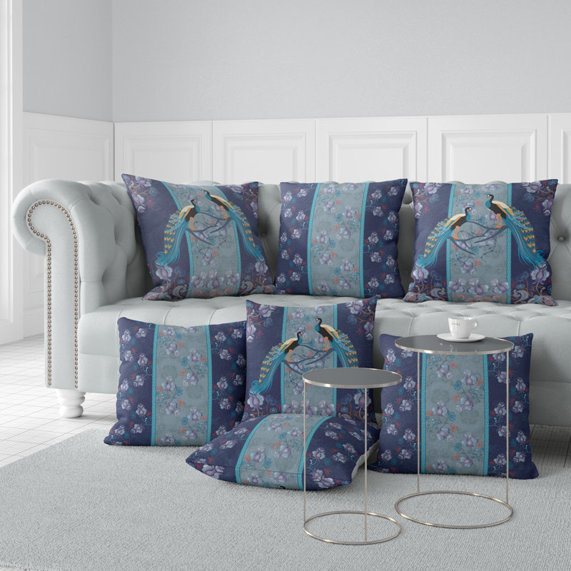 Indigo Peacock Faux Suede Reversible Throw Pillow 18x18