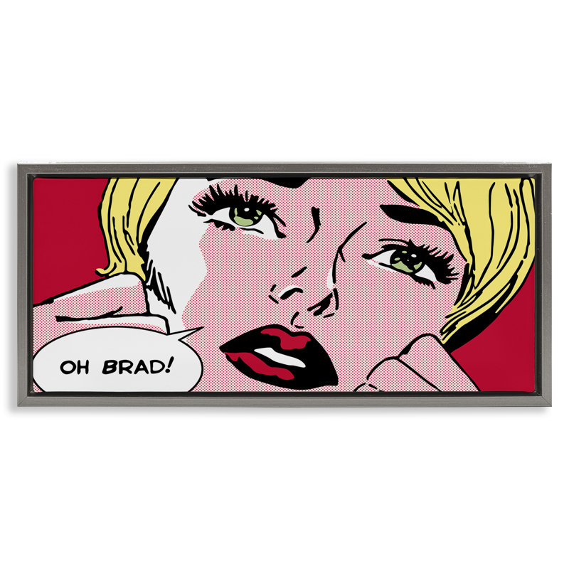 Cadre flottant Iconic Pop Comic Woman, design par Sheila B., H 11 po x l 25 po, Cadre flottant gris lustré