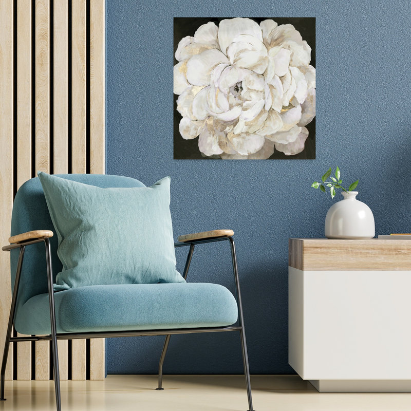 Pivoine blanche délicate, art contemporain contemporain et pivoine, H 18 po x l 18 po