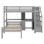 Lit mezzanine en bois avec lit autonome, escalier de rangement, bureau, tablettes et tiroirs-958062585