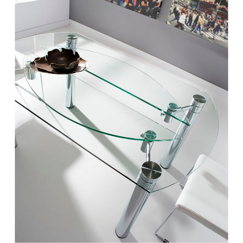 Luyen Extendable Glass Top Metal Base Dining Table