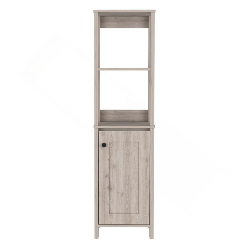 Armoire à linge Clair, deux tablettes intérieures, deux tablettes ouvertes, une porte, Gris