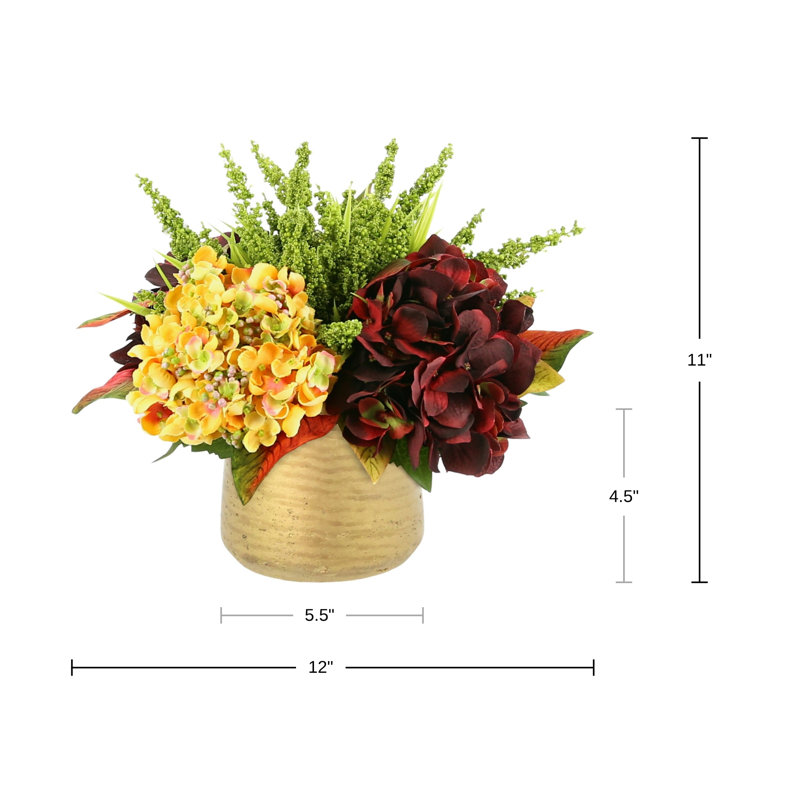 Assorted Hydrangea And Heather Arrangement In Round Pot