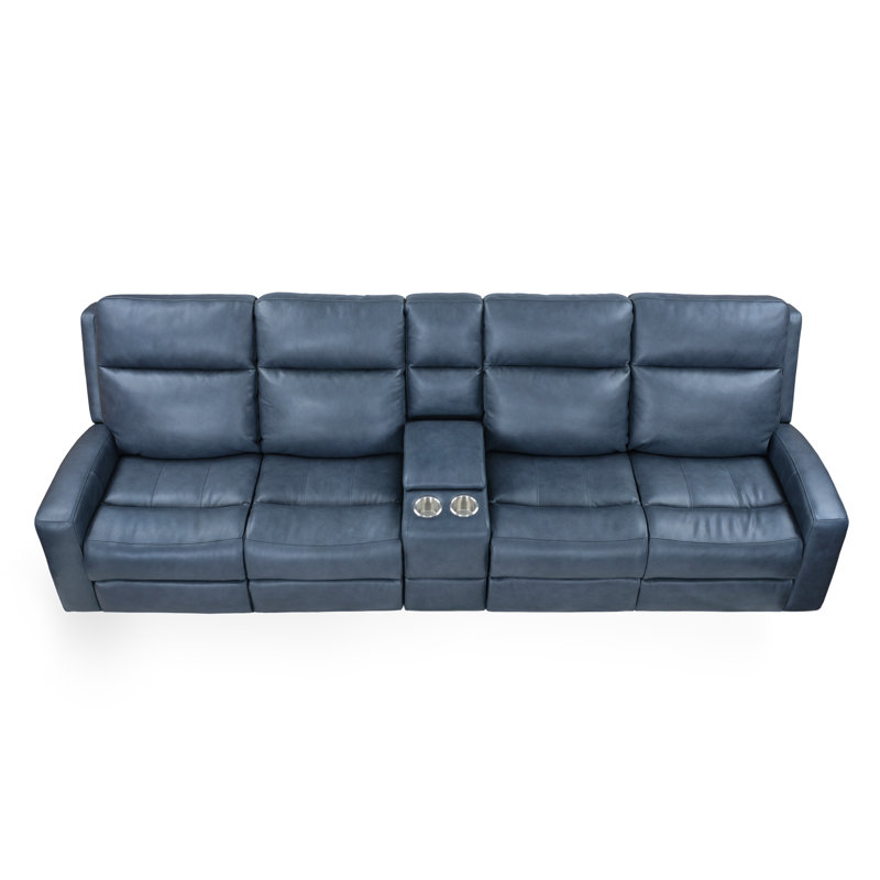 Canapé inclinable en cuir véritable 126,5 po, Bleu