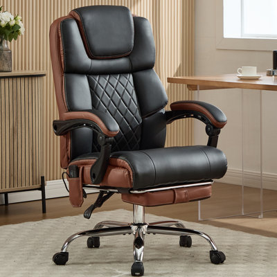 Massage office chair with footrest; leather recliner with vibration and heating functions; executive computer chair for larger individuals; height-adjustable ergonomic chair