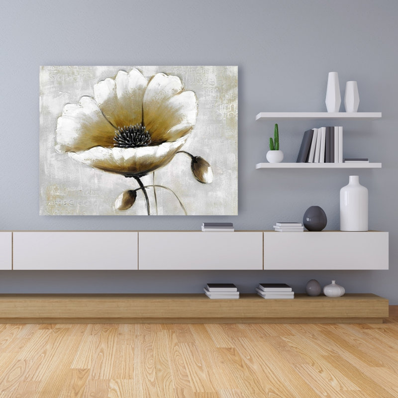 Fleur beige moderne - toile de chambre à coucher florale pour la décoration intérieure, H 36 po x l 48 po