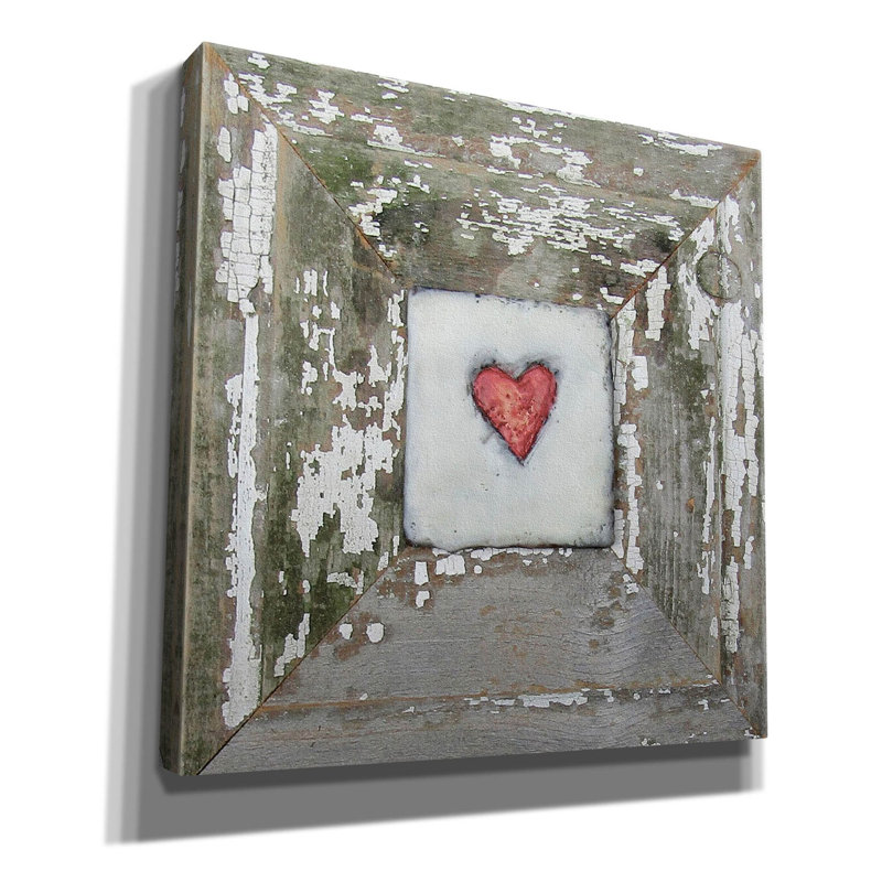 «Hearts» Desire Distress White »par LovIsArt, art mural sur toile, H 12 po x l 12 po x P 0,75 po