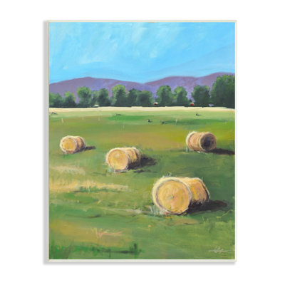 «Open Country Farmland Landscape Yellow Hay Bails», art mural sur toile tendue surdimensionné par Allayn Stevens