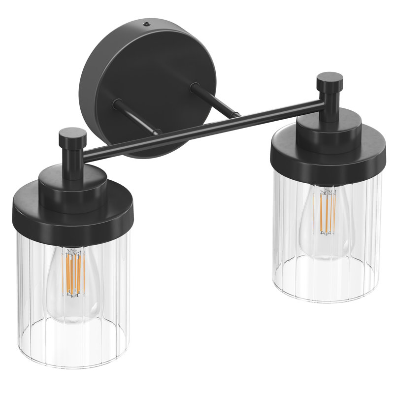 Éclairage de meuble-lavabo moderne à intensité variable avec abat-jour en verre nervuré transparent, Noir mat, 2