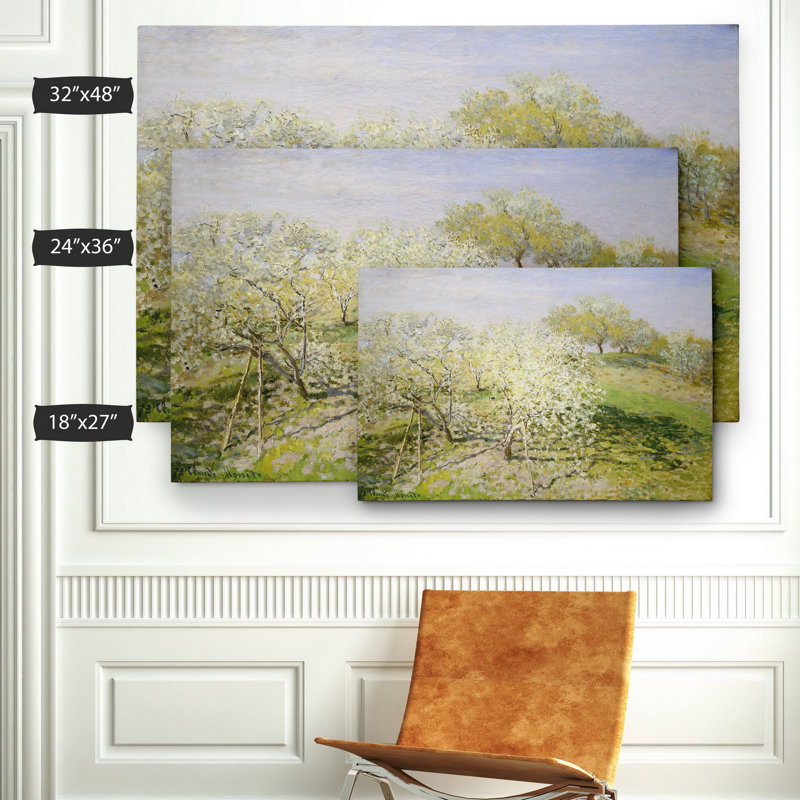 «Fruit Trees in Bloom» par Claude Monet, reproduction, H 18 po x l 27 po x P 1,5 po, Toile tendue