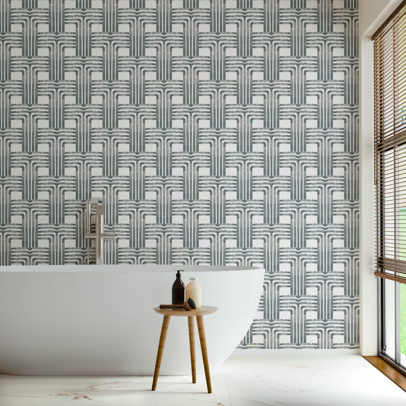 Organic Falls 10' L x 24" W Peel and Stick Wallpaper Roll, Gray, Faux Grasscloth, Non-pasted