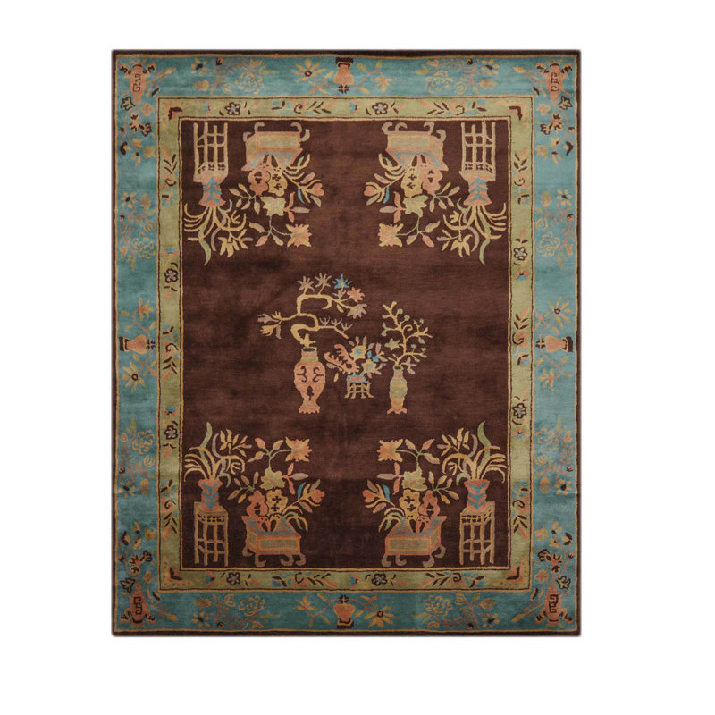Tapis brun intérieur / extérieur rectangulaire en laine touffeté à la main Razzak, Rectangle 8 pi x 10 pi